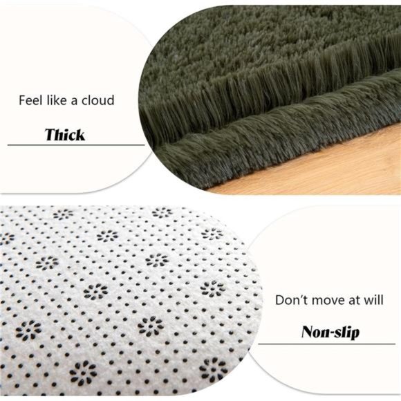 Soft Shag Runner Rug for Bedroom, 2x6 Feet Fluffy Rugs with Non-Slip,Olive Green - Picture 3 of 6